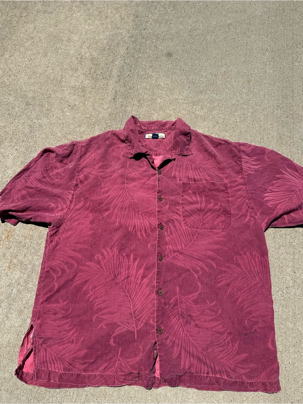 Tommy Bahama Short-Sleeve Button-Up Shirt - Wine Palm Print - fair condition